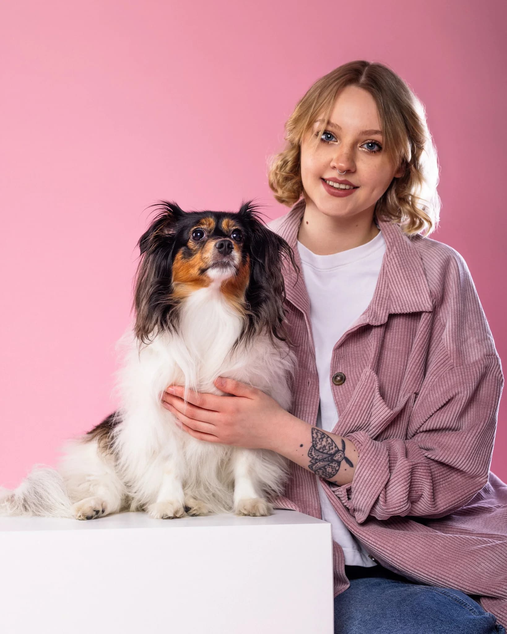 Pies z właścicielką - sesja z człowiekiem studio Białystok